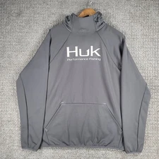 Huk Performance Fishing Icon X Fleece Hoodie Mens Large Iron Pullover