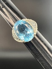 Sterling Silver 925 Blue Topaz Large Stone, Size 6 1/2