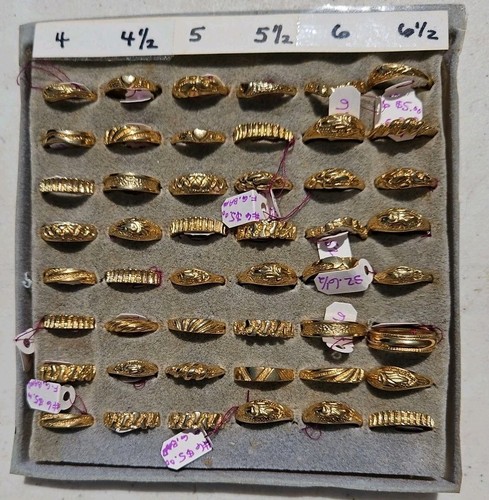 Lot Of 48 Vintage Gold Tone Color NOS Costume Jewelry Fashion Rings Size 4 5 6
