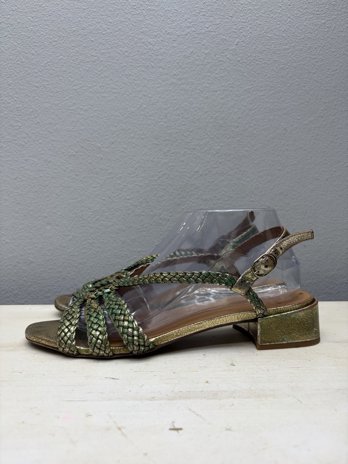 Sezane Green Mettalic Leather Low Rose Sandals Size 41