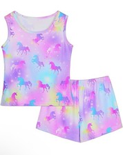 Pijama unicornio ropa de dormir camiseta sin mangas y pantalón corto joven niña talla 14-15 años
