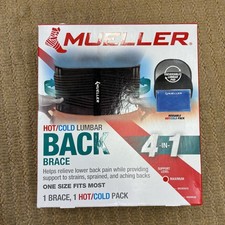 Mueller 4-in-1 Hot/Cold Lumbar Back Brace, One Size Fits 30 - 48 in , Black