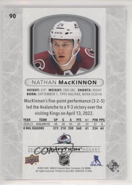 2021-22 Upper Deck Ovation Standing Ovation /500 Nathan MacKinnon #90 - Image 2 of 2