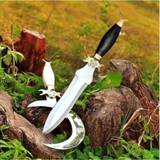 Vintage Druid’s Athame Knife Crescent Moon Ritual Athame Knife Gaucho Knife Pair