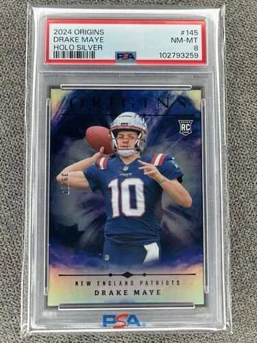 2024 Panini Origins - Rookies Drake Maye #145 (RC) Holo Silver 39/75 PSA 8