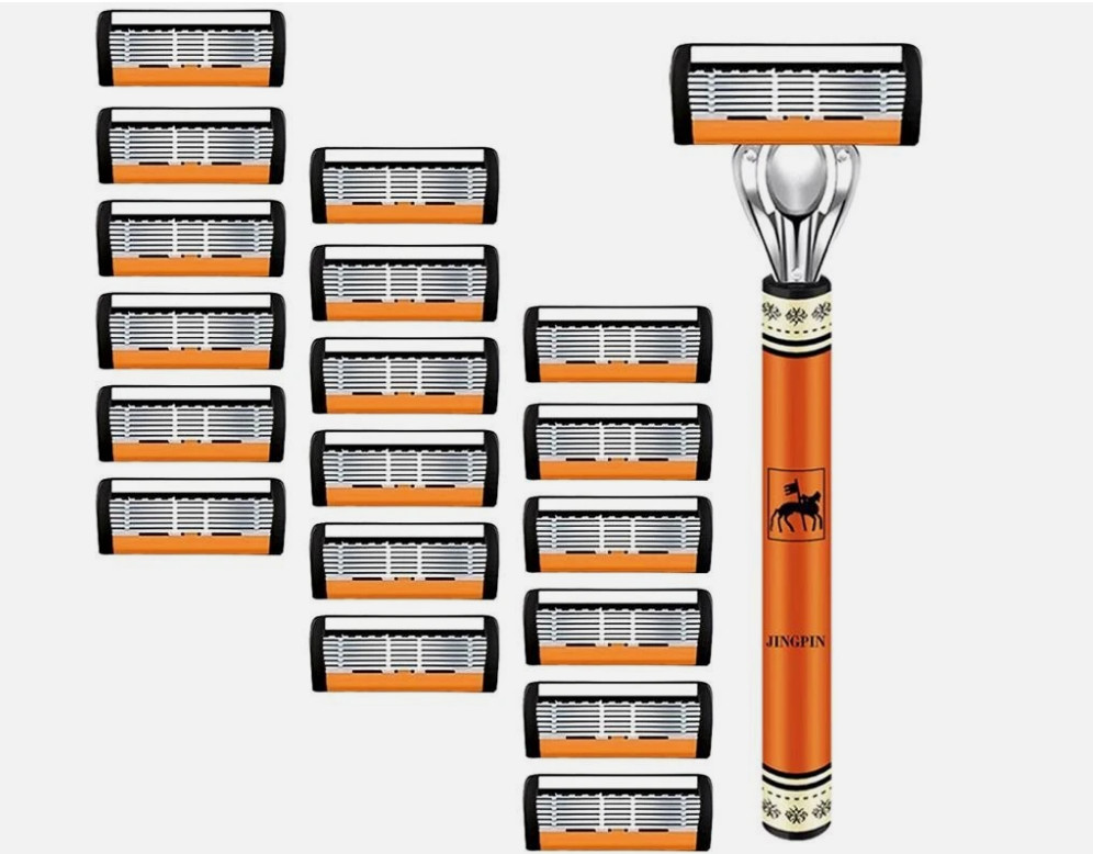 6-layer Safety Razor Set Stainless Steel Men Shaver Sharp Changeable Head Blades
