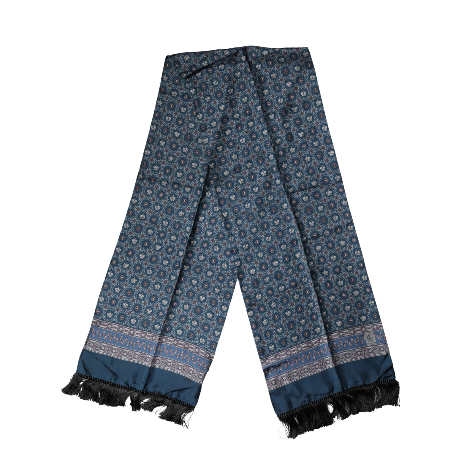 DOLCE & GABBANA Scarf Blue Silk Crown Geometric Wrap Foulard 184cm X 33cm $620