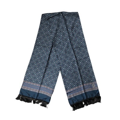 DOLCE & GABBANA Scarf Blue Silk Crown Geometric Wrap Foulard 184cm X 33cm $620