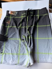 NWTS Hang Ten Flex Wave Swim Board Shorts Size 36 Charcoal and Lime Quick Dry