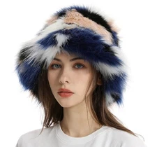 Fuzzy Bucket Hat Y2k Fashion Warm Winter Hat Fluffy Furry Plush Faux Fur Hats...