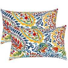 Outdoor Lumbar Pillow Covers, Patio 20" x 12" Pack of 2 Paisley Multi