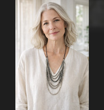 J Jill Silver Beaded Necklace Layered Cascade Adjustable Cord Statement Artisan