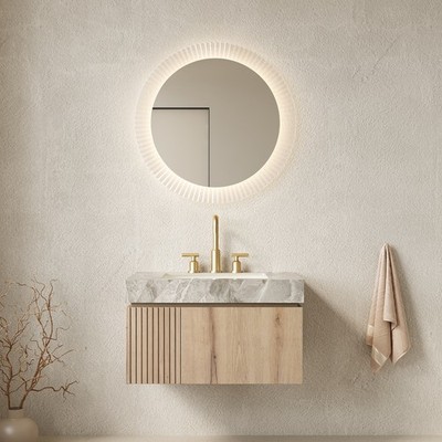 30'' Bathroom Vanity Sink Floating Plywood Cabinet Light Gray Sintered Stone