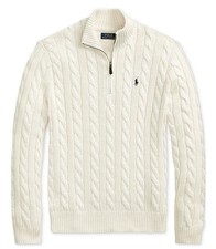 Polo Ralph Lauren Men  s Cable-Knit Quarter-Zip Sweater White Cream - S, M, L, XL
