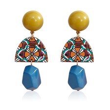 Unique Bohemian Vintage Acrylic Flower Dangle Drop Earrings 70s 80s Colorful Ret