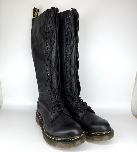 Dr. Martens 1B60 schwarz Leder 20-Loch Schnürung & seitlicher Reißverschluss kniehohe Stiefel Größe 6 - Bild 5 von 19