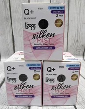 6 Pair Leggs Silken Mist Control Top Tights Ultra Sheer Leg 97698 Black Mist Q+