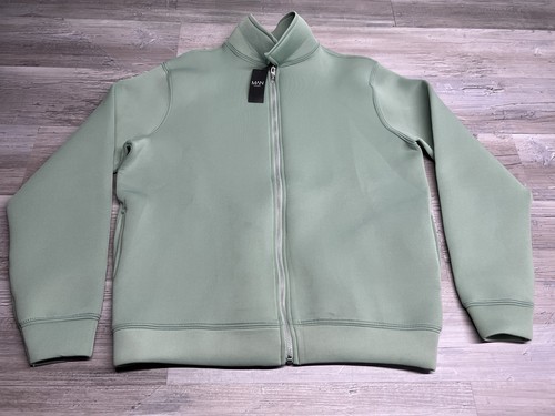 Chaqueta Harrington Boohoo Hombre Bonded Buceo Boxy Nueva con Etiquetas Verde Talla Pequeña Cremallera
