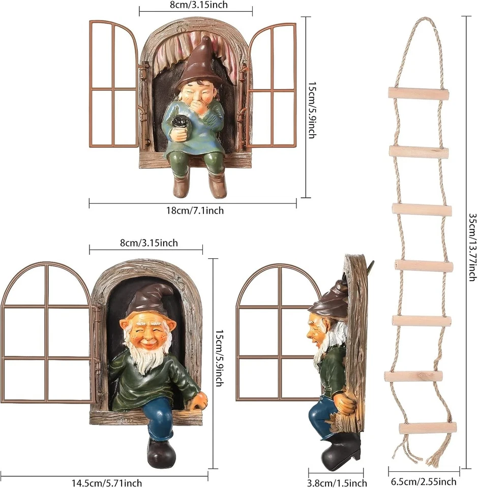 Thyle 4 Piezas Jardín Gnomos Exterior Árbol Abrazador Gnomo Hada Estatua Elfo Out The Foto 2 de 4