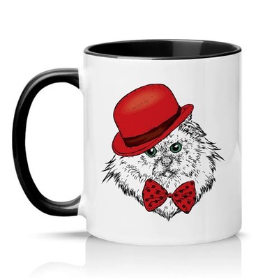 Katze in rotem Bowler Hut Unisex 11 Unzen Keramiktasse adrette Katze Haustierliebhaber Geschenk