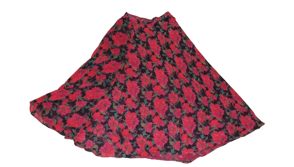 vintage 90s M L SARAH ARIZONA Reversible Red Green floral Maxi SKIRT Prairie - Image 2 of 4
