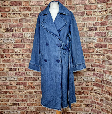 Max Mara Jeansmantel Zweireiher Rohkante Wadenlanger Gürtel Max & Co - Neu