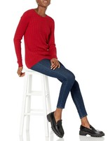 Damen Langarm-Pullover Rot S Rundhalsausschnitt Zopfmuster Amazon Essentials