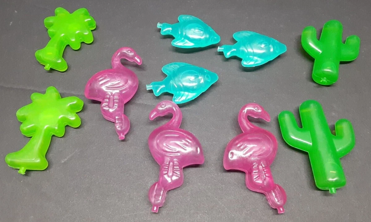 Reusable Plastic Ice Cube Shapes 10 Pack Flamingo Fish Cactus Palm Tree