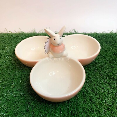 NEW Easter 2022 Pink Ceramic Bunny 3 Sectioned Dipping Bowl (NEW WITH TAG)