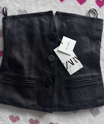トップス BLACK Covered Buttons Zara Bustier Top Zara Black 100% Leather