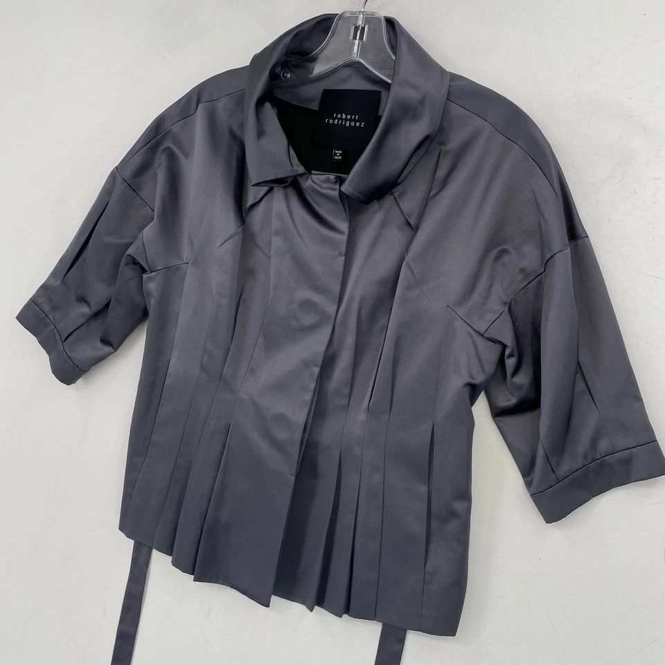 Chaqueta Robert Rodriguez Mujer Talla 4 Gris Plateado Satén Botón Cinturón Noche Foto 3 de 4