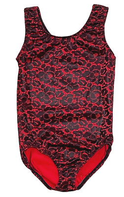 Motionwear Tank Leotard Black Red Leather Look Hologram # 2100 New Girl M 6 7