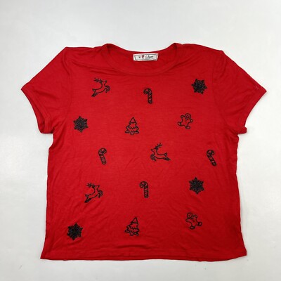 It Closet Los Angeles Red Christmas Top Blouse Cap Sleeve Women's Size M