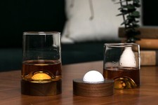 Golf Ball Coaster and Whiskey Glasses - Set of 2 - With Real Golf Ball Embedded