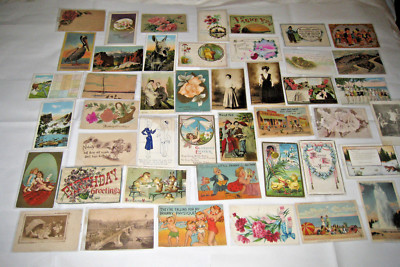 44 Early 1900s Postcards Real Photo Embossed Greetings Romantic Postmarks Stamps