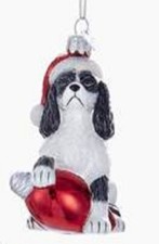 Glass Ornament CAVALIER KING CHARLES B/W w/Holiday Bulb  Retired