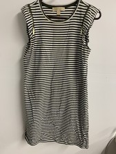 Michael Kors Dress Woman’s  Size L Olive Green Striped Dress Zipper Sleeves