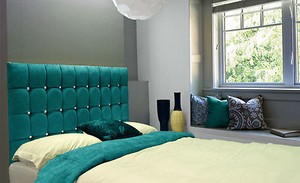 Bill High Diamante Wall Headboard Chenille Teal All Sizes, Blue 