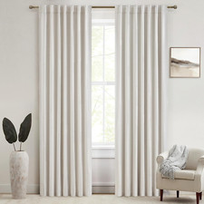 78 Inch Long Linen Blackout Curtains, 2 Panels Set for 76-80 Inch Window Drapes