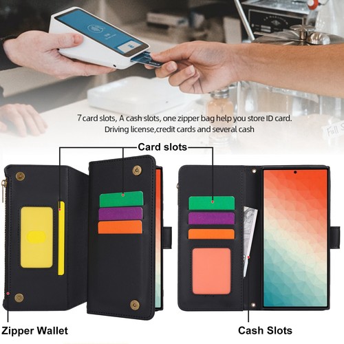 Shoulder Girl's Zipper Leather Card Wallet Flip Magnetic Phone Case Purse Cover - Picture 3 of 12