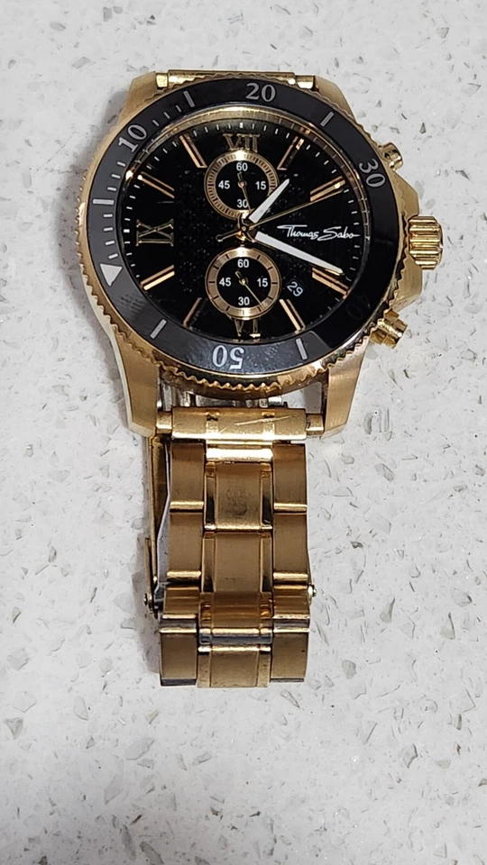 GENUINE GOLD TONE THOMAS SABO WA0265 METAL CHRONOLOGICAL WRIST  WATCH - image 2 of 4