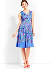 NEW RSVP by Talbots Fit Flare Dress Blue Floral Scalloped Neck Sleeveless Size 4