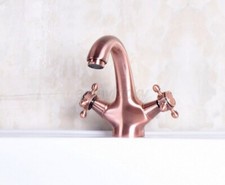 Red Copper Cross Handle Bathroom Sink Faucet Deck Mount Vanity Mixer Tap wnf252