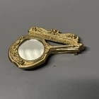 Vintage Gold Tone Mirror Comb Brooch Pin Ornate Victorian Costume Jewelry