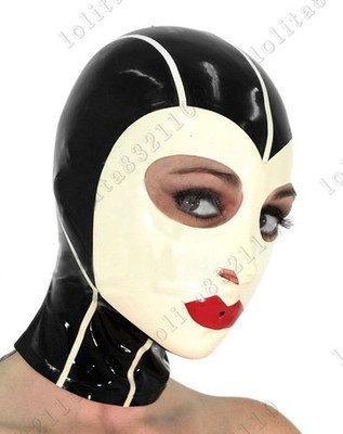 Latex Rubber Gummi red lips round mouth nose eyes hole Mask Hood customized #385