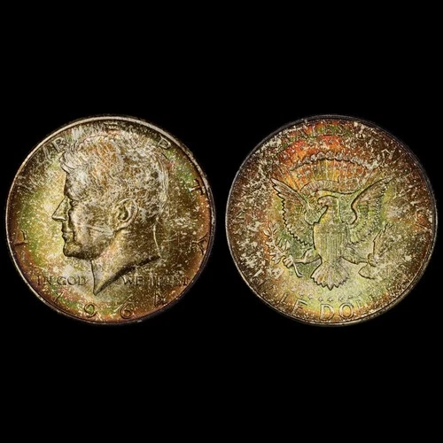 MS66 1964-D 50C Kennedy Silver Half Dollar, PCGS Trueview- Nicely Rainbow Toned
