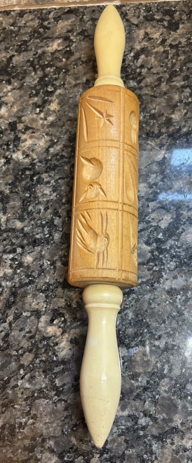 VTG Carved Wood Dough Rolling Pin 14 X2 USA Nature Themed Farmhouse Decor
Opens in a new window or t