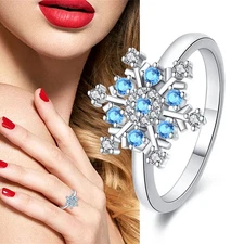 KUNSIR 925 Sterling Silver Snowflake Ring For Womens Ring Jewelry Gift Size 7-8