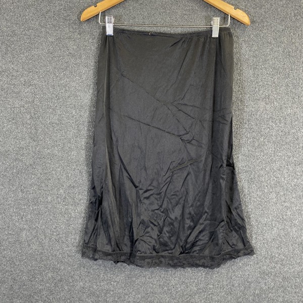 Vintage Target Skirt Womens 10 Black Nylon Pettiskirt Knee Lace Trim Slip Winter