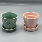 2 Vintage Pot Planter Pink McCoy Pottery 4” Basket Weave Green Unbranded